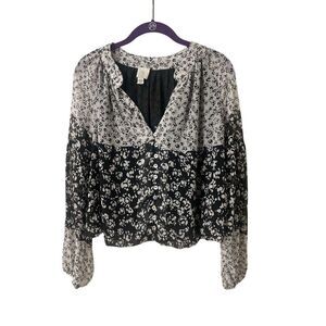 Joie blouse black and white multi print floral sz Large